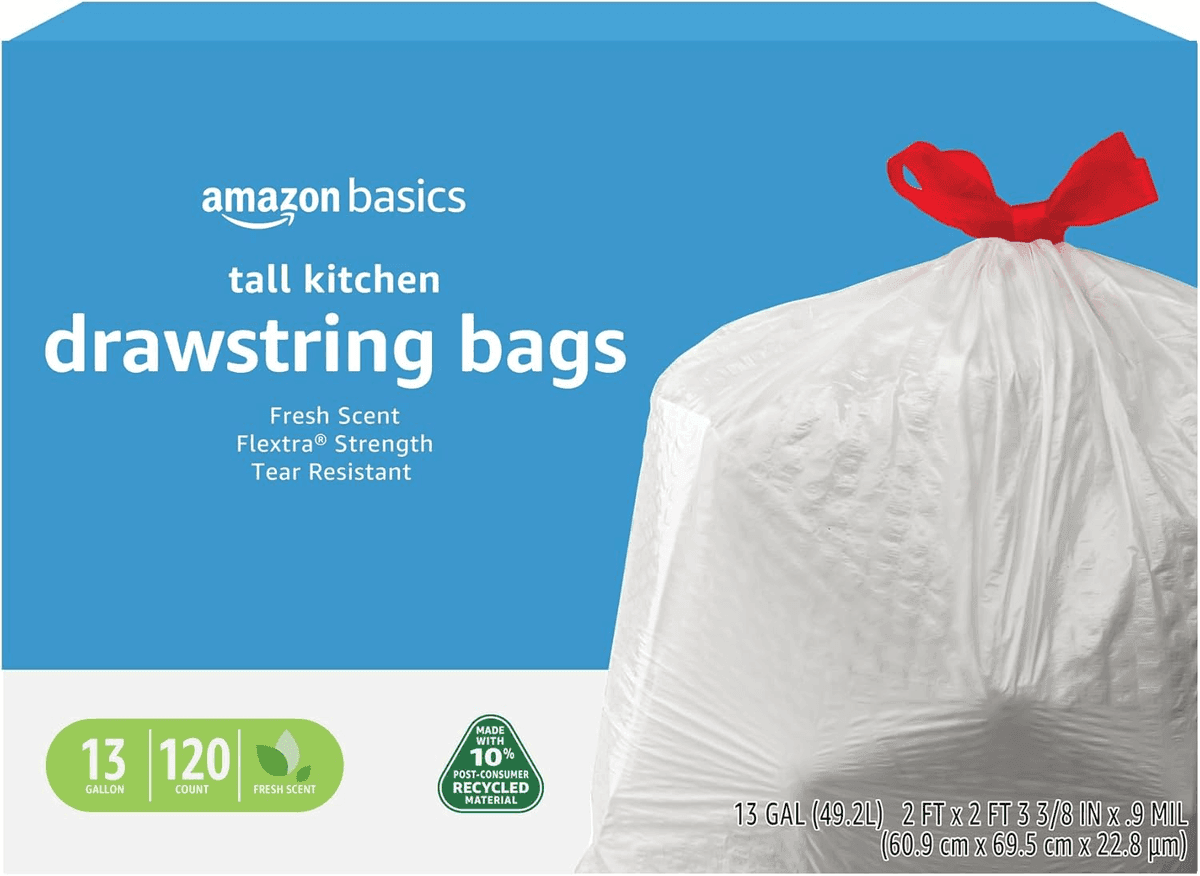 Amazon Basics 13-Gallon Flextra Trash Bags, 120-Count