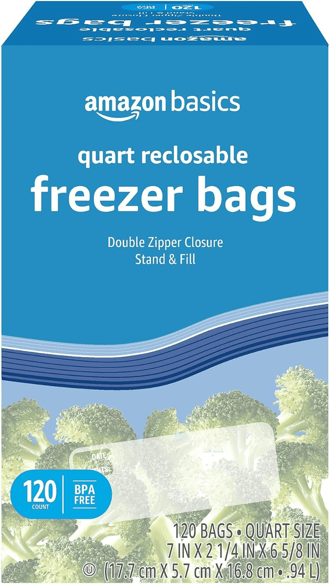 Amazon Basics Quart Freezer Bags, 120 Count