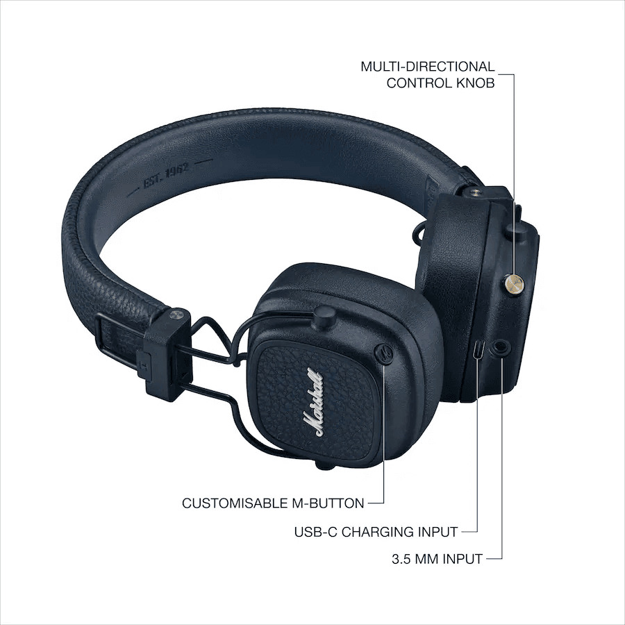 Marshall Major V Wireless On-Ear Headphones, Midnight Blue image 4