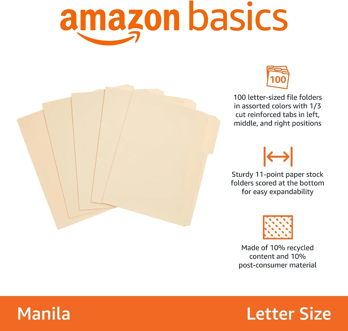 Amazon Basics Reinforced-Tab Manila File Folders, 100-Pack image 2