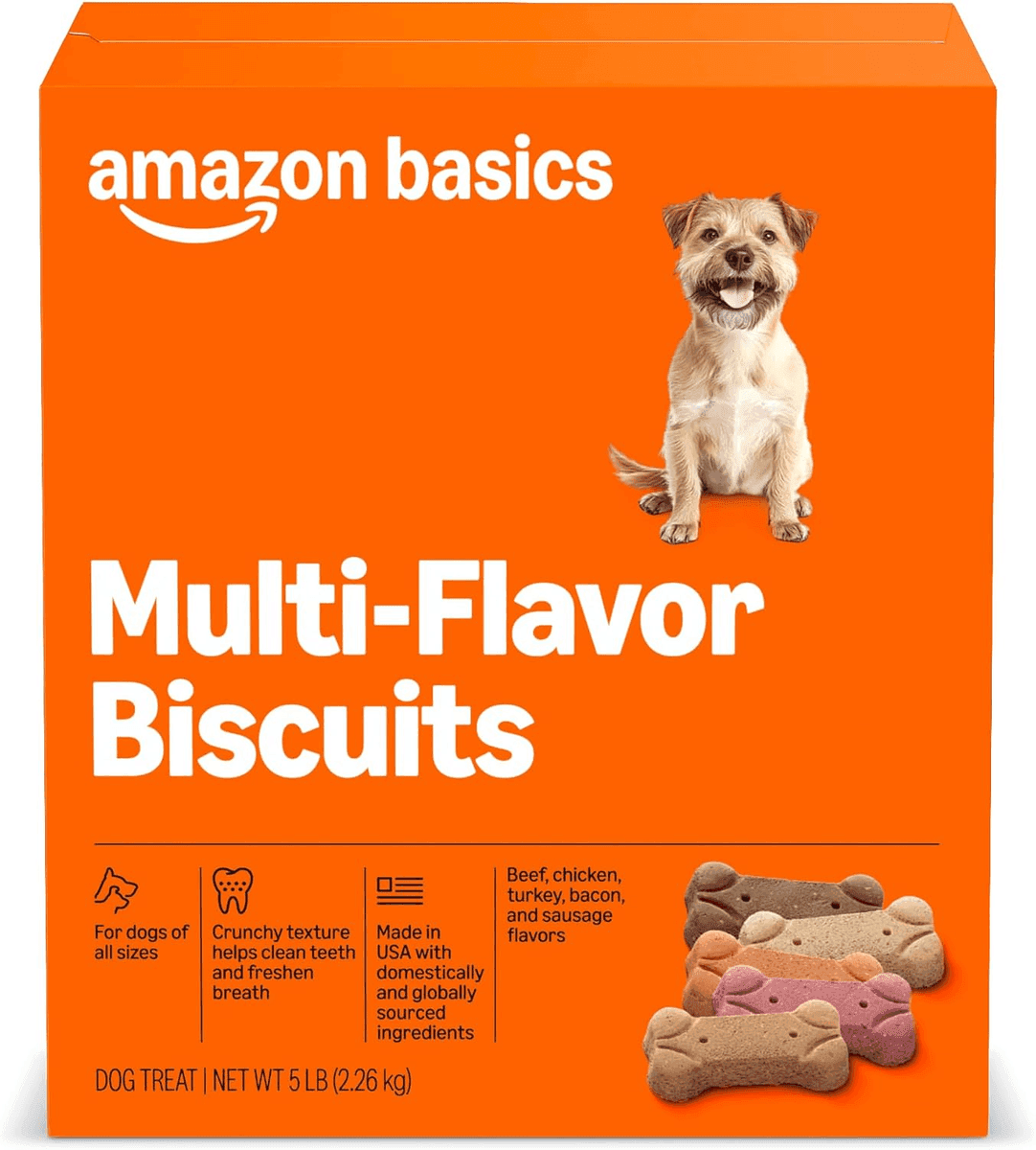 Amazon Basics Multi-Flavor Crunchy Dog Biscuits, 5 lb Box