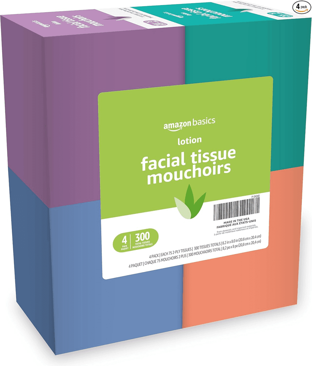 Amazon Basics Lotion Facial Tissues, 4 Boxes - $5