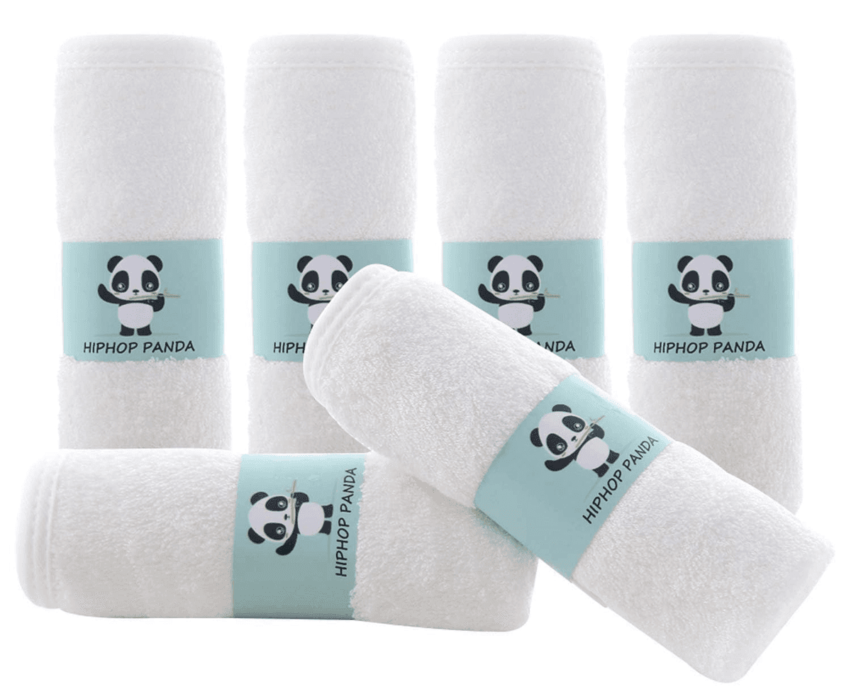 HIPHOP PANDA Bamboo Baby Washcloths, White, 6 Pack