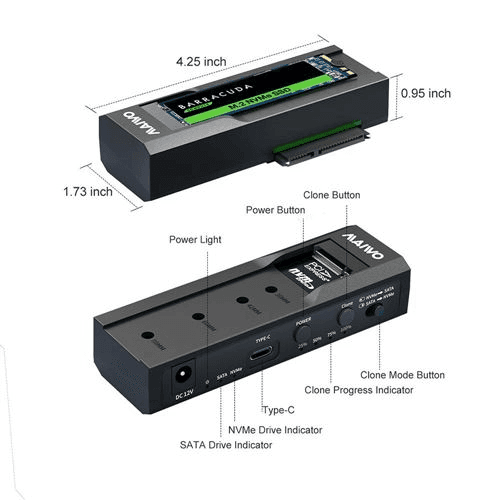 Inland USB-C 10Gbps Dual-Bay SATA/NVMe Clone Converter image 2
