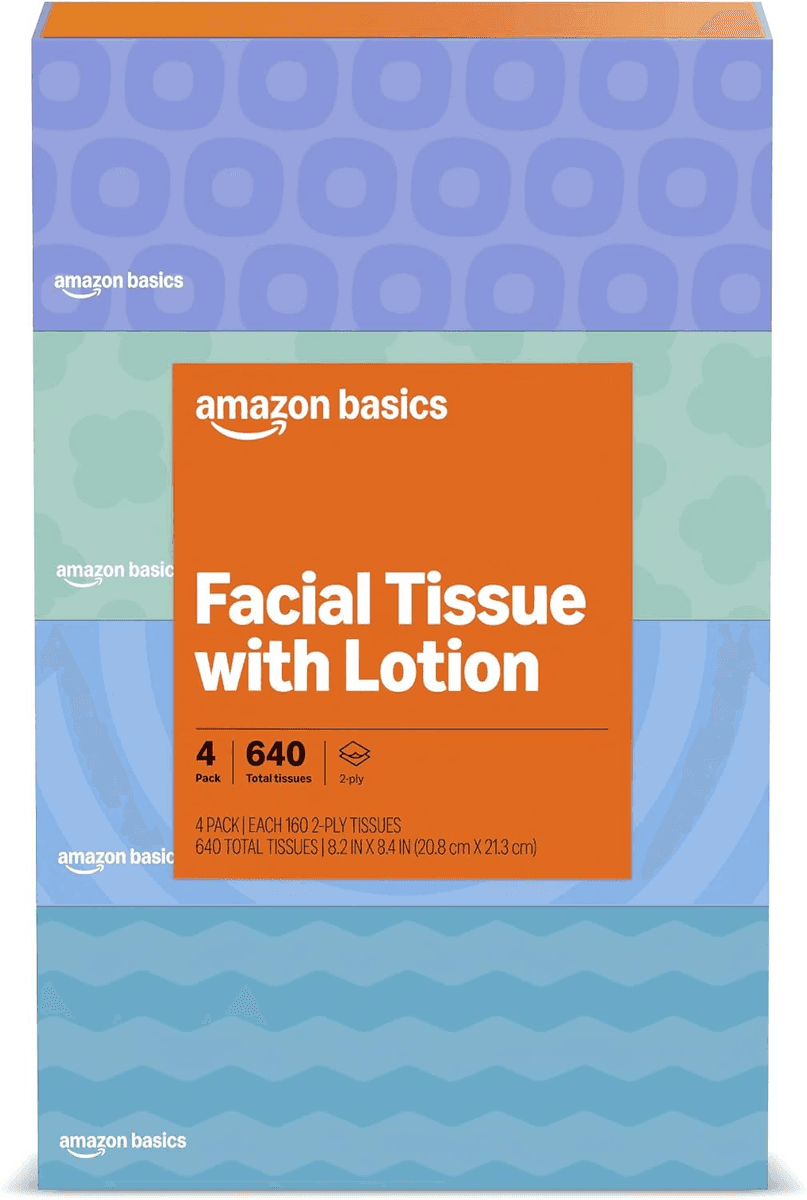 Amazon Basics Facial Tissue 4-Pack, 640 Total