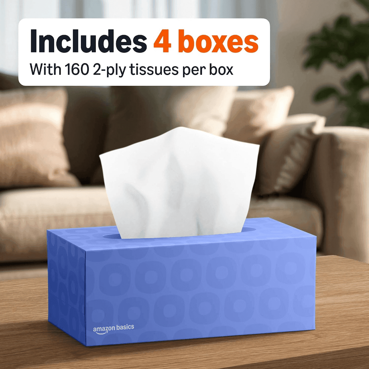 Amazon Basics Facial Tissue 4-Pack, 640 Total image 3