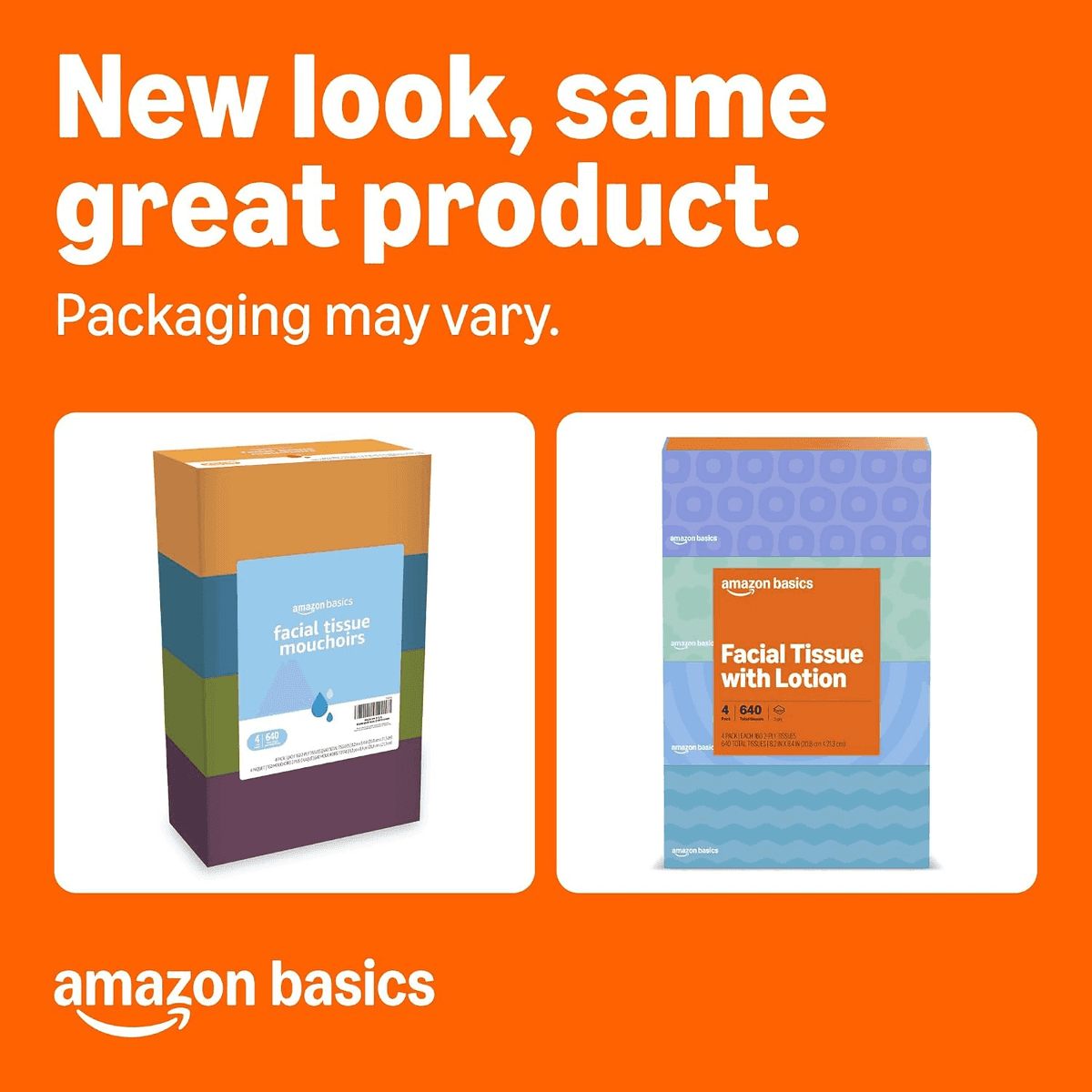Amazon Basics Facial Tissue 4-Pack, 640 Total image 2