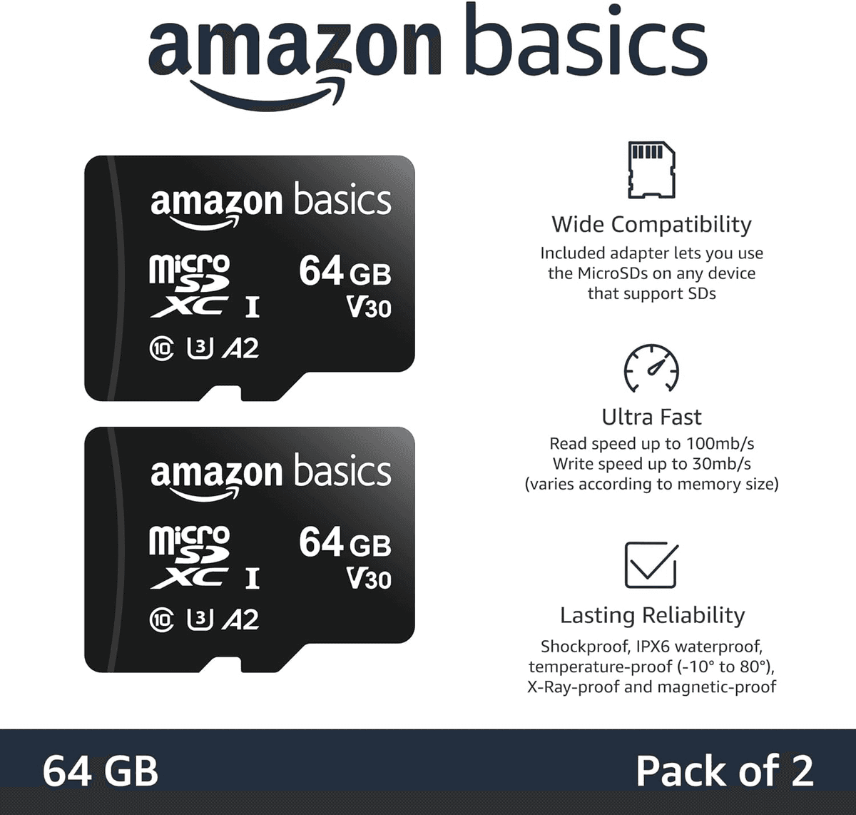 Amazon Basics 64GB microSDXC Memory Cards, 2-Pack image 2