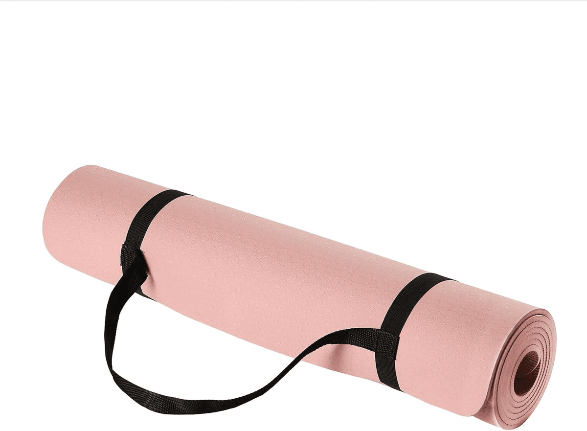 Amazon Basics 1/4-Inch TPE Yoga Mat with Strap (Rose)