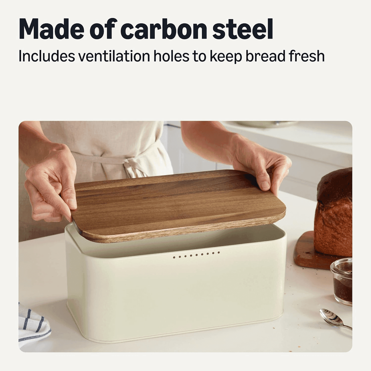 Amazon Basics Carbon Steel Bread Box with Acacia Wood Lid image 3