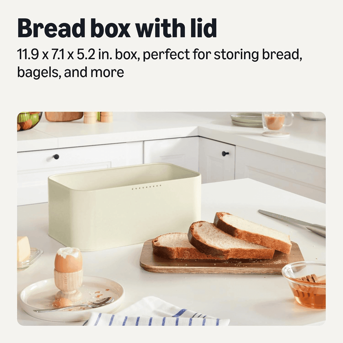 Amazon Basics Carbon Steel Bread Box with Acacia Wood Lid image 2