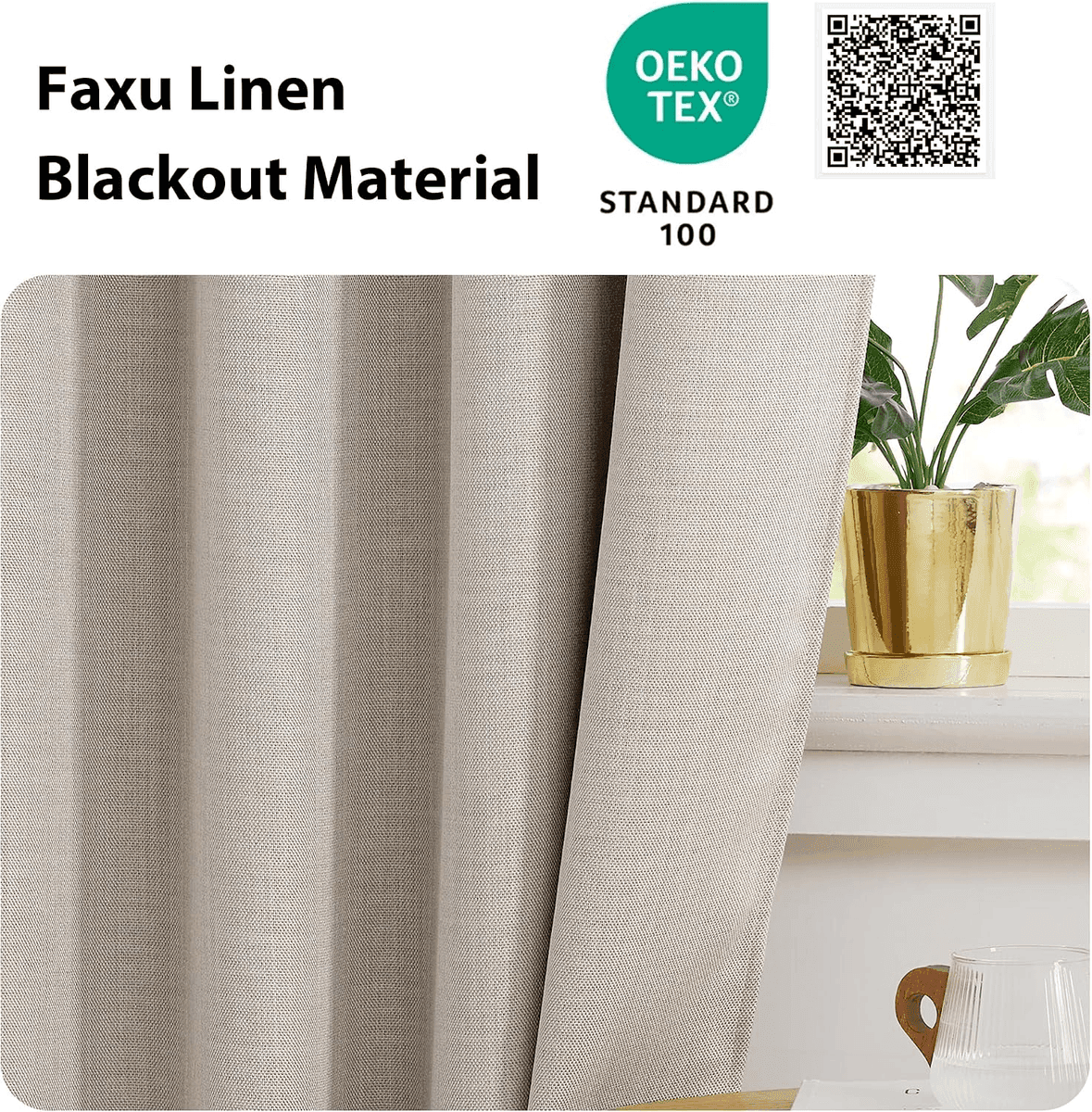 NICETOWN Faux Linen Blackout Valance Curtains, 34 x 36-Inch, 2 Panels image 4