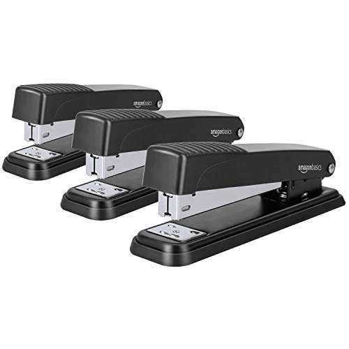 Amazon Basics Full-Strip Metal Desktop Staplers, 3-Pack