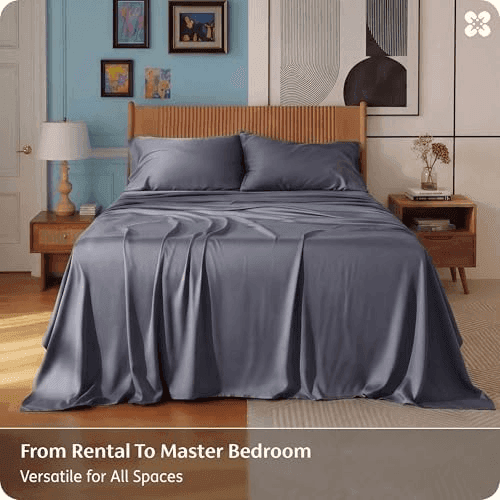 Bedsure PureWoven King Bamboo-Derived Sheet Set, Dark Grey image 3