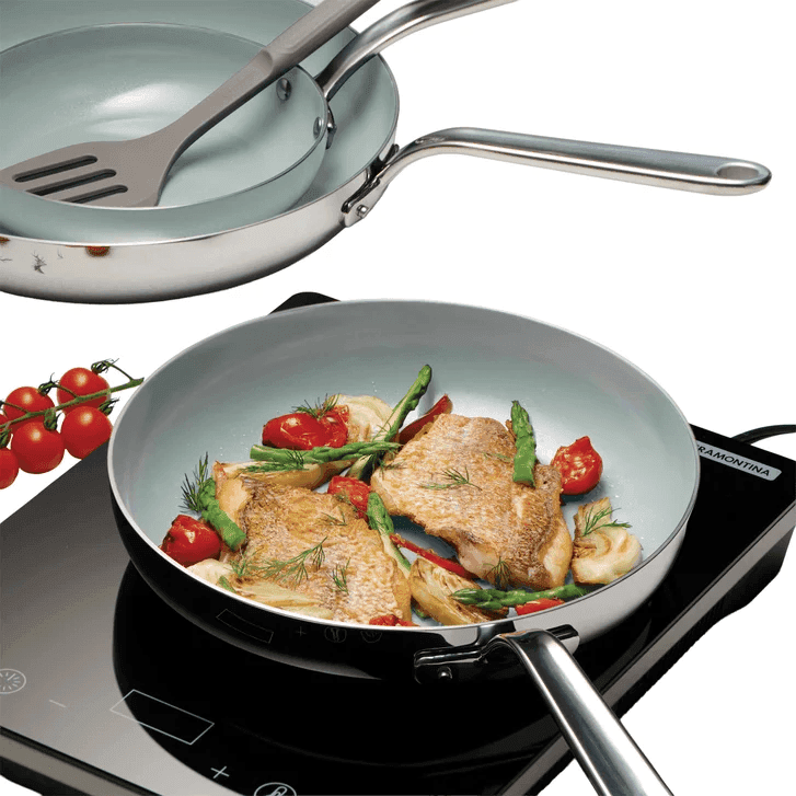 Tramontina 3-Piece Tri-Ply Clad Ceramic Nonstick Fry Pan Set image 4