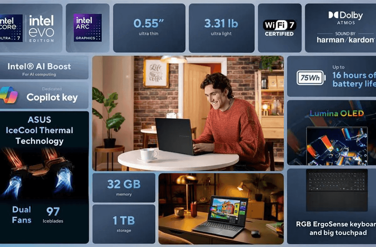 ASUS Vivobook S 16-Inch 3K OLED Core Ultra 7 Laptop with 32GB RAM and 1TB SSD image 2