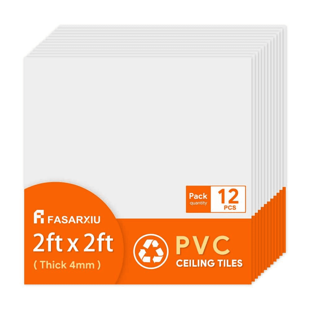 Fasarxiu 2 ft. x 2 ft. White PVC Drop Ceiling Tiles 12-Pack