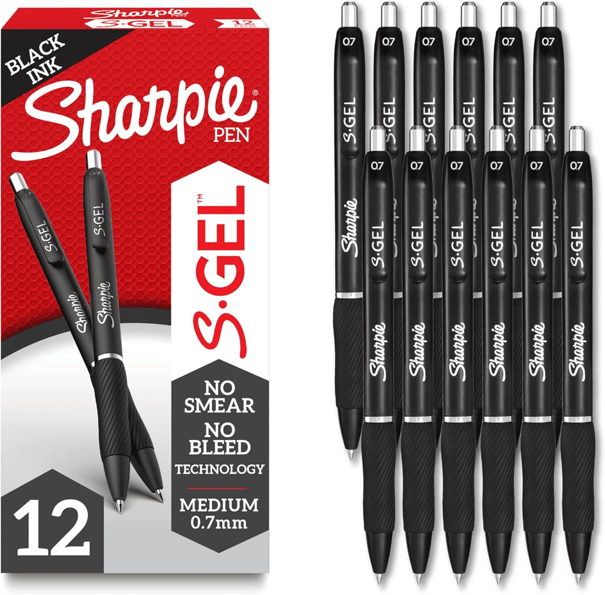 Sharpie S-Gel Black Gel Pens 0.7mm, 12 Count
