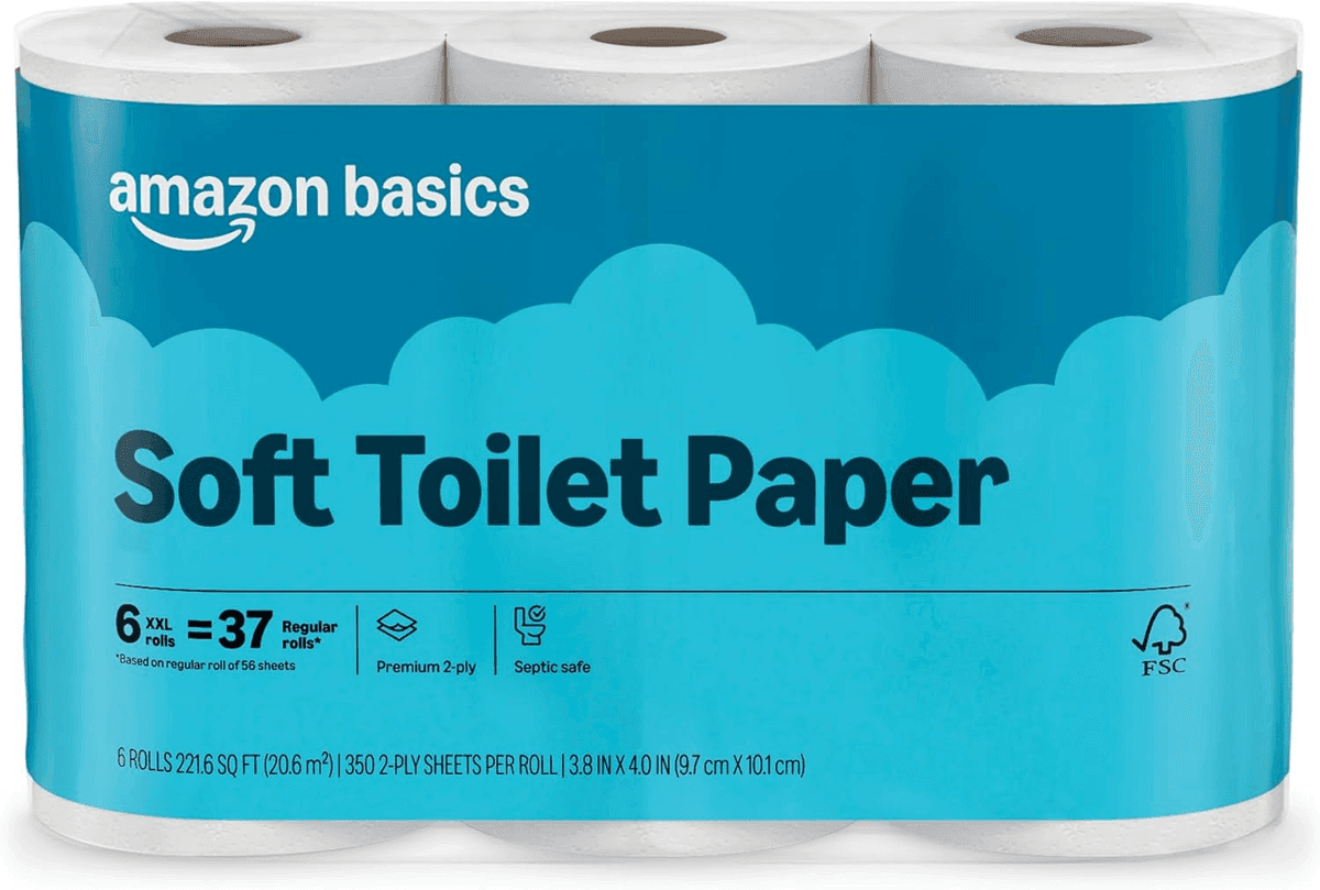Amazon Basics 2-Ply Soft Toilet Paper, 6 XXL Rolls