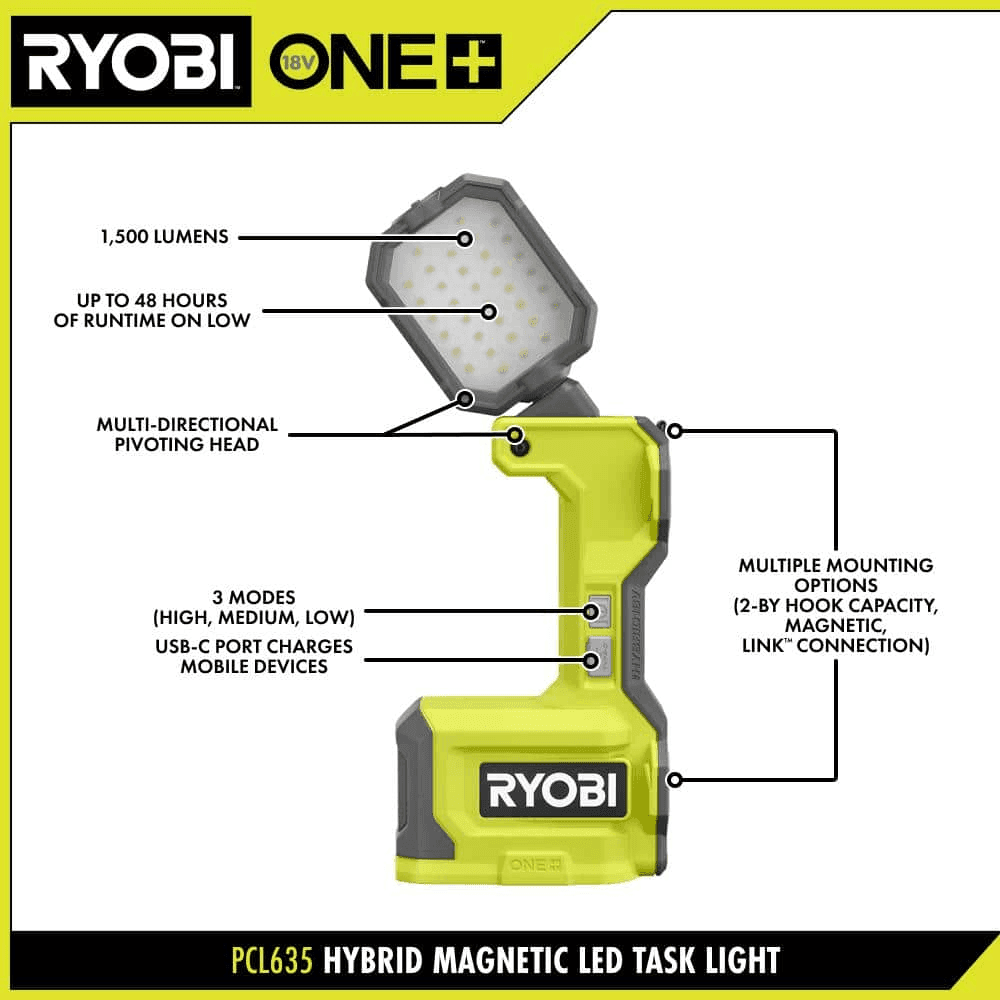 RYOBI ONE+ 18V Hybrid LED Magnetic Task Light Battery Kit image 2