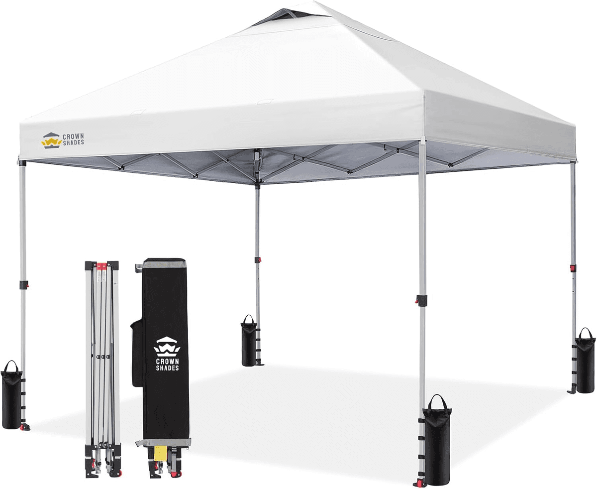 CROWN SHADES 10x10 One-Push Pop-Up Canopy Tent - White