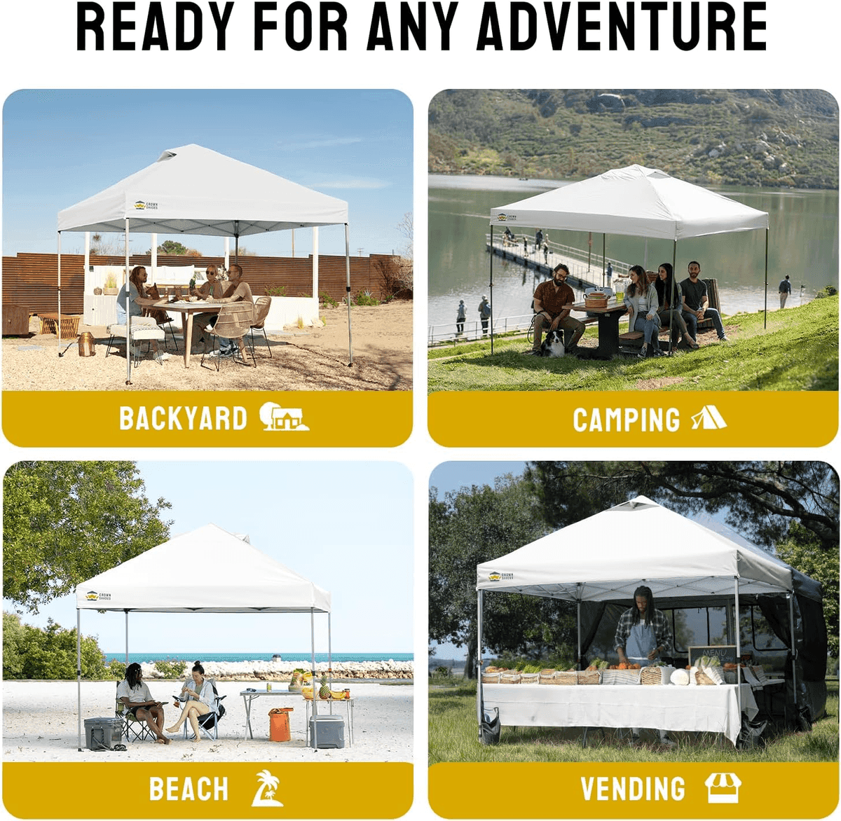 CROWN SHADES 10x10 One-Push Pop-Up Canopy Tent - White image 5