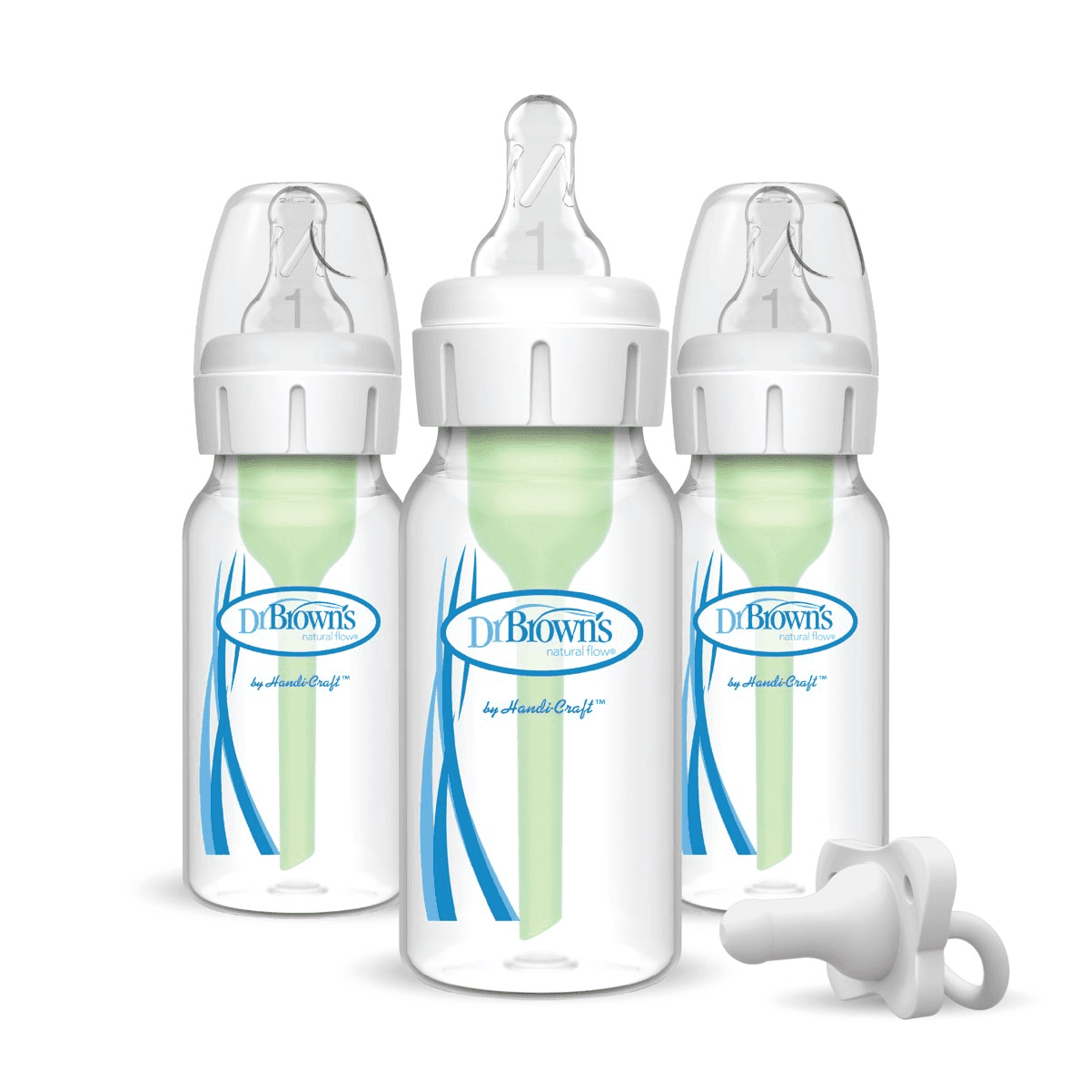 Dr. Brown's Anti-Colic 4oz Baby Bottles with HappyPaci - 3 Pack