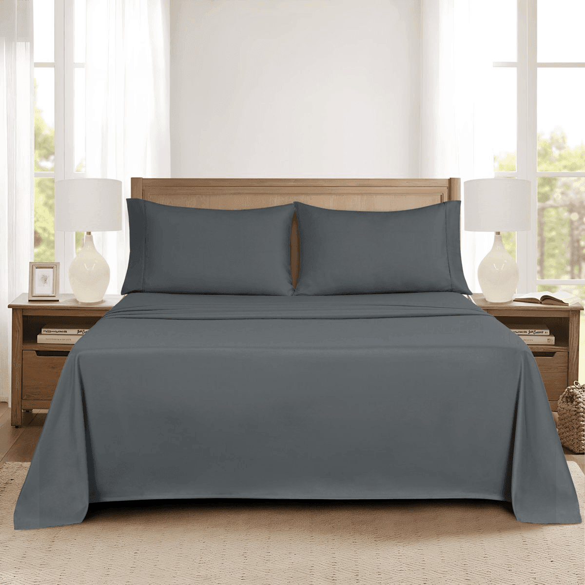 Mainstays Queen Microfiber Bed Sheet Set - Soothing Gray, 4 Piece image 2