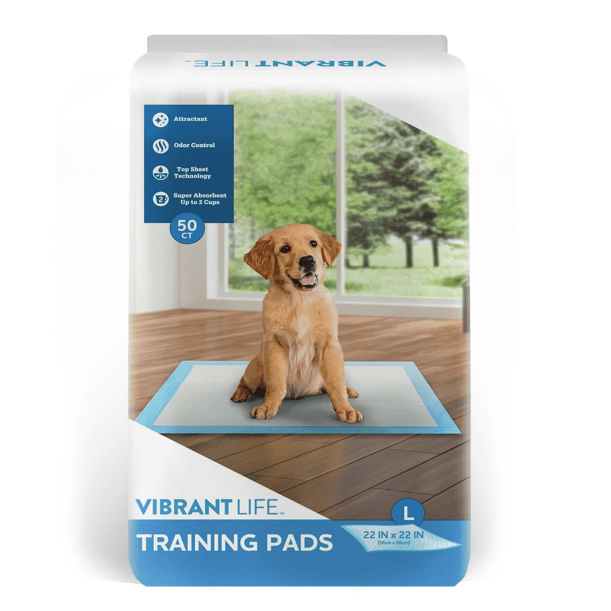 Vibrant Life Large 5-Layer Pet Training Pads, 22 in x 22 in, 50 Count