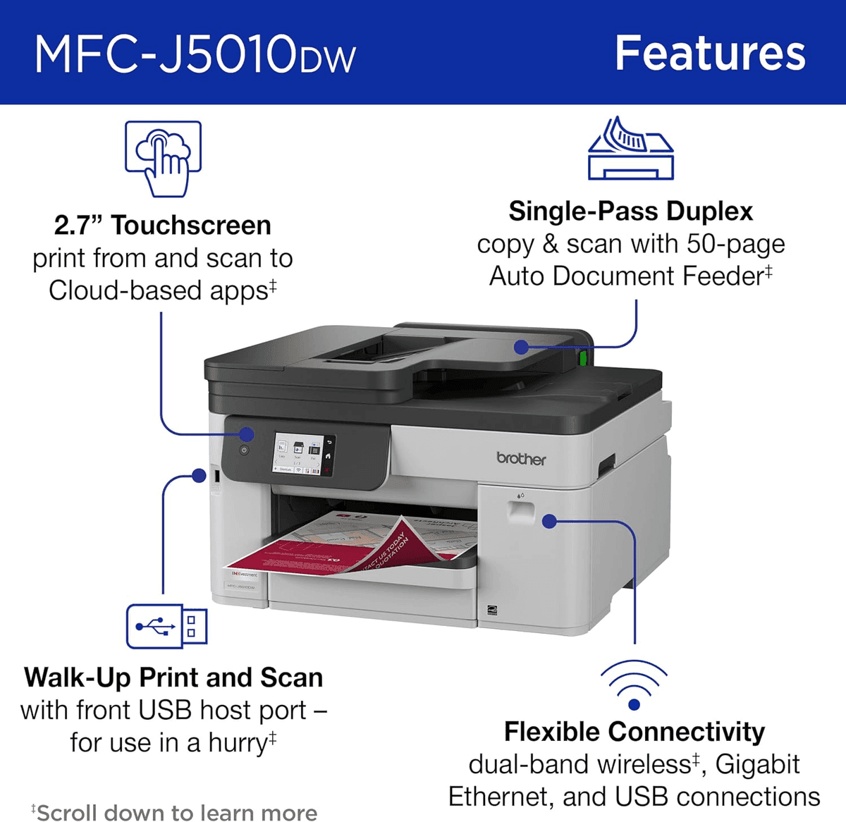 Brother INKvestment 5010 Wireless Color All-in-One Printer MFC-J5010DW image 3