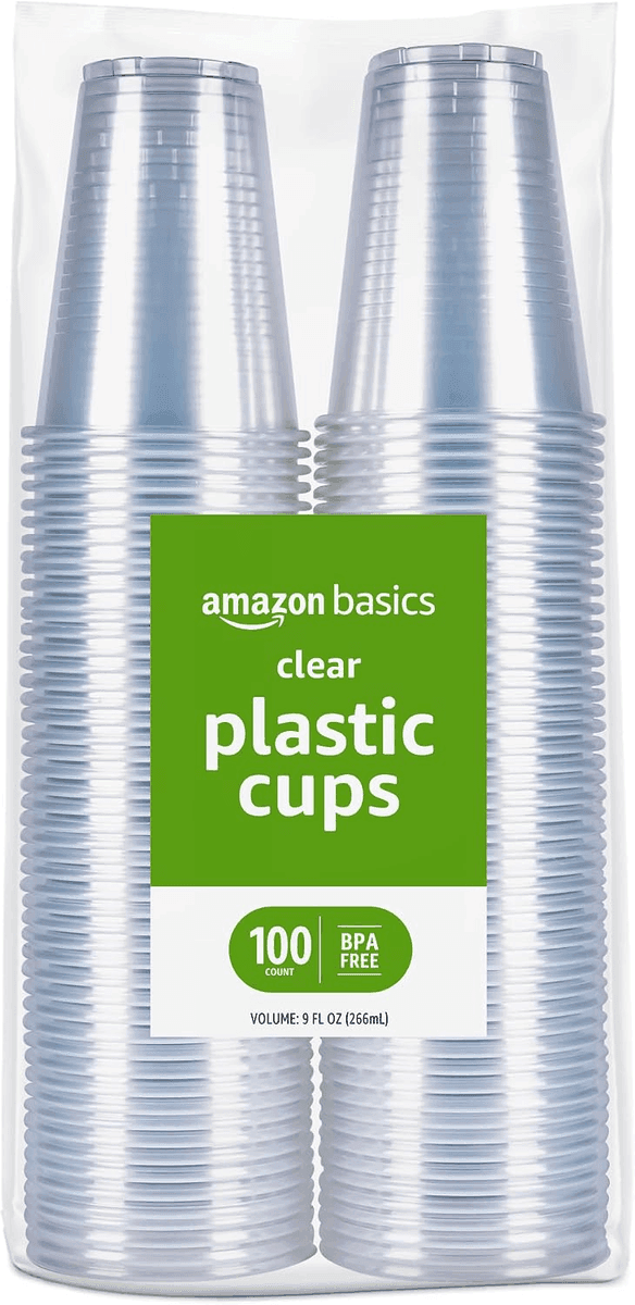 Amazon Basics 9-Ounce Clear Plastic Cups, 100 Count