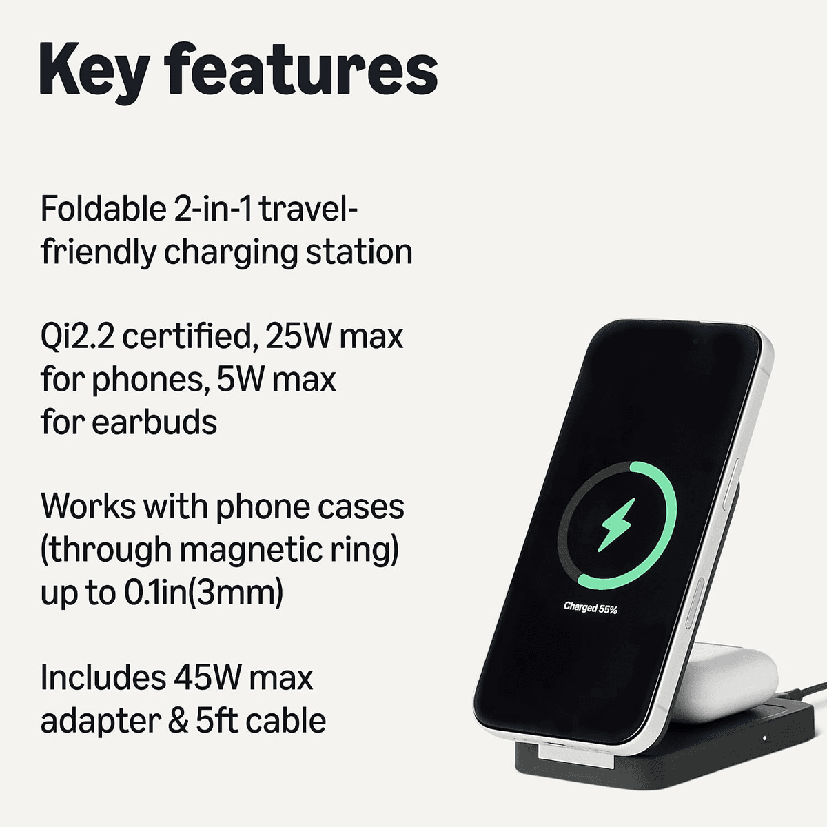 Amazon Basics Qi2.2 25W 2-in-1 Foldable Wireless Charging Station image 2