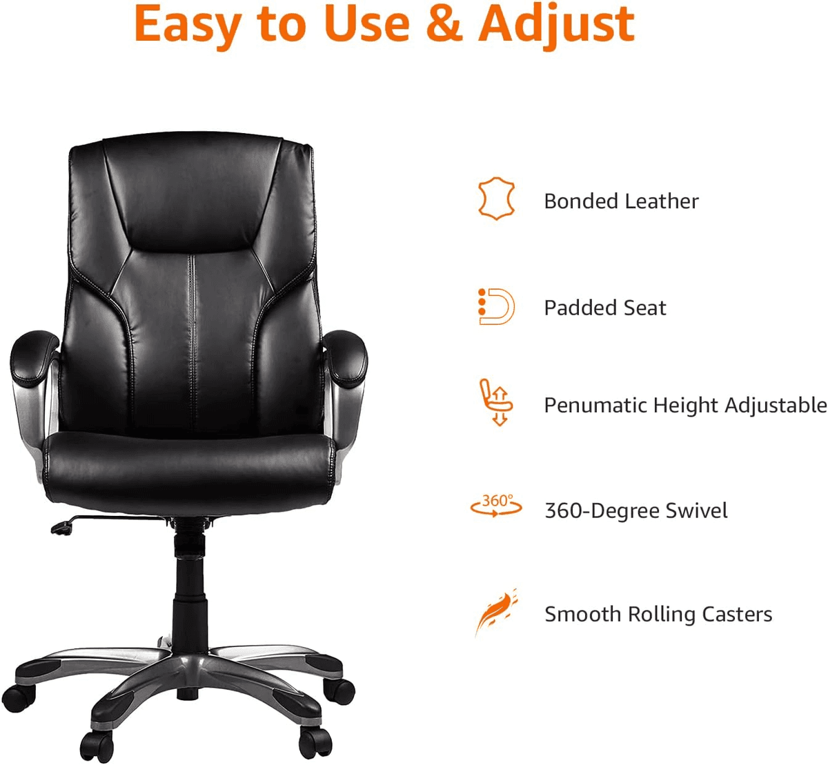 Amazon Basics Executive High Back Office Chair - Black/Silver image 4