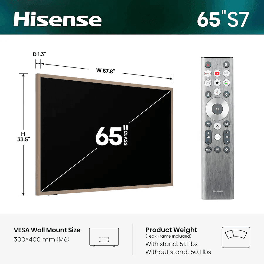 Hisense 65-Inch S7 Canvas 4K QLED Google TV (2026) image 2