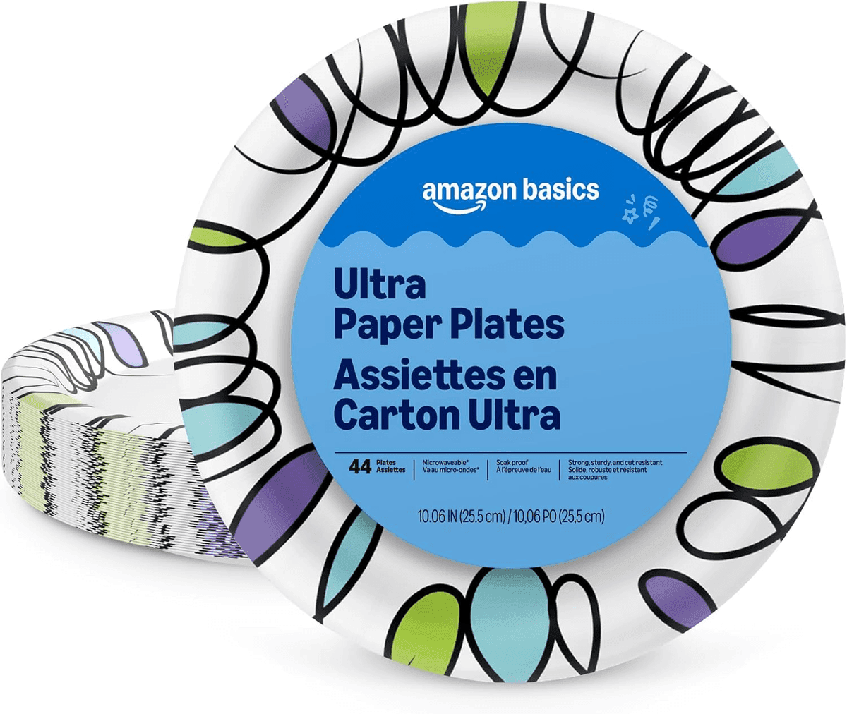 Amazon Basics Ultra 10-Inch Paper Plates, 44 Count