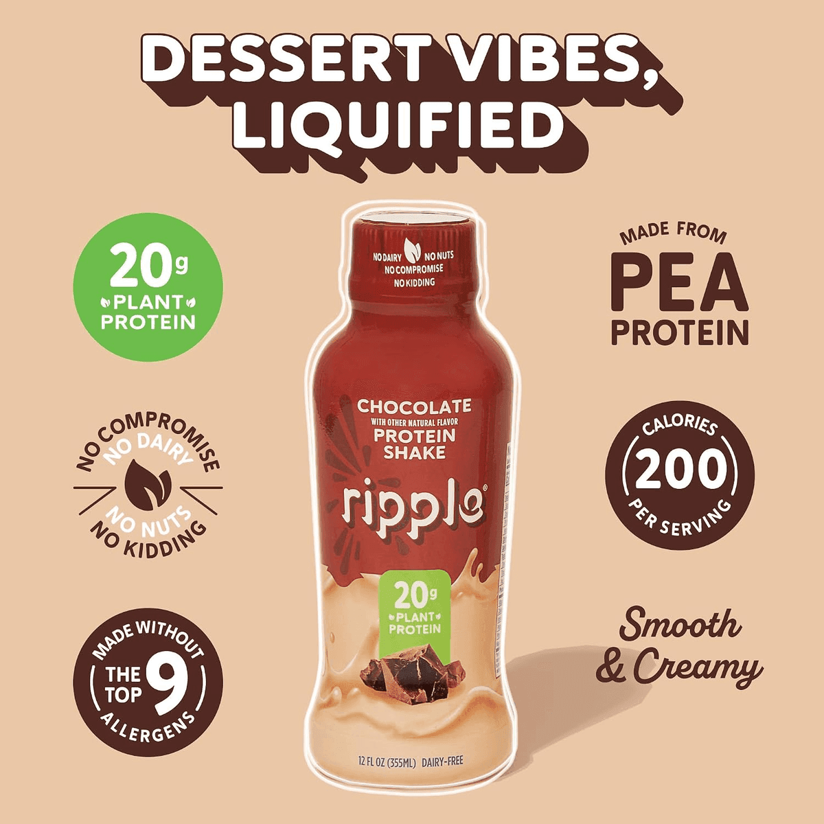 Ripple Chocolate Plant-Based Protein Shakes (12 oz, 12-Pack) image 5