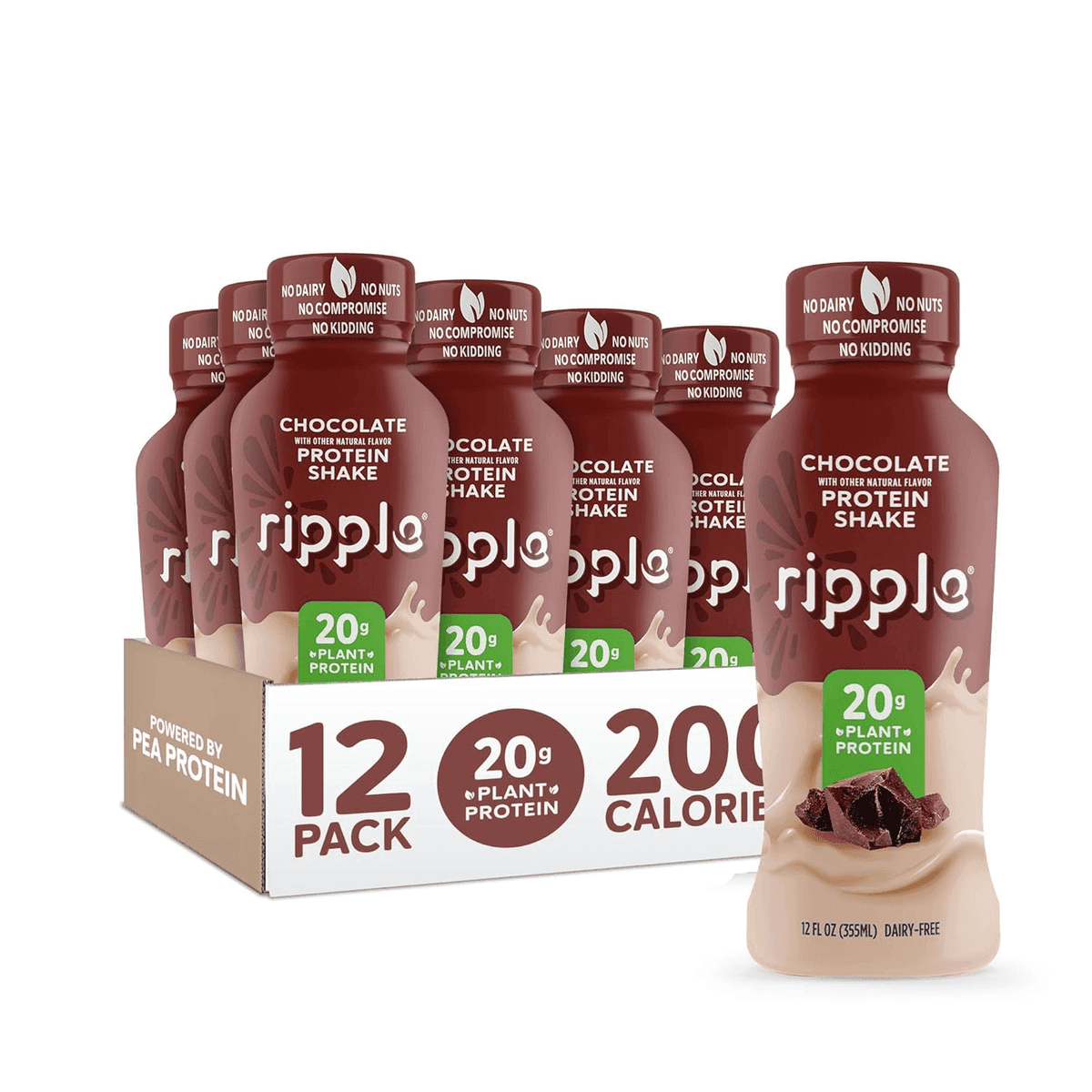Ripple Chocolate Plant-Based Protein Shakes (12 oz, 12-Pack)