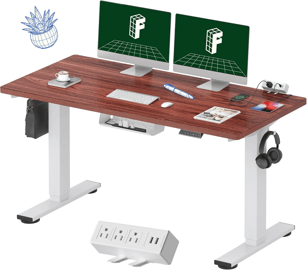 FLEXISPOT EN2 55x28-inch Whole-Piece Standing Desk with Power Strip