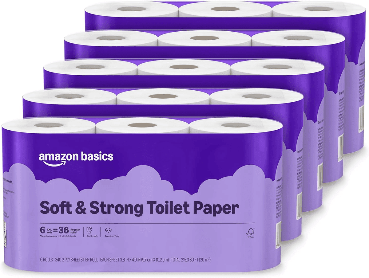 Amazon Basics Soft & Strong 2-Ply Toilet Paper, 30 Rolls