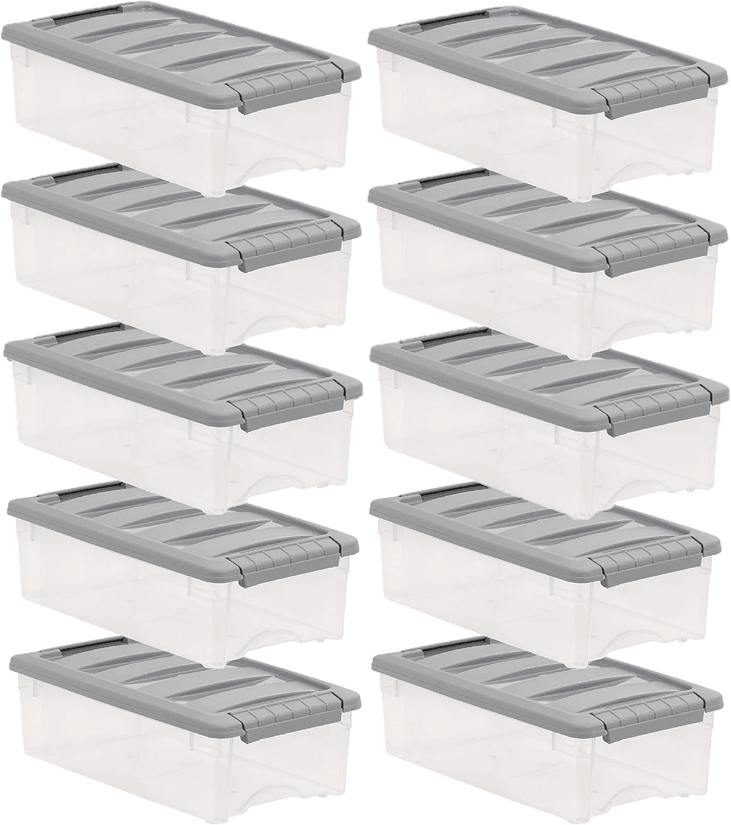 Amazon Basics 5-Quart Latching Storage Bins, 10-Pack