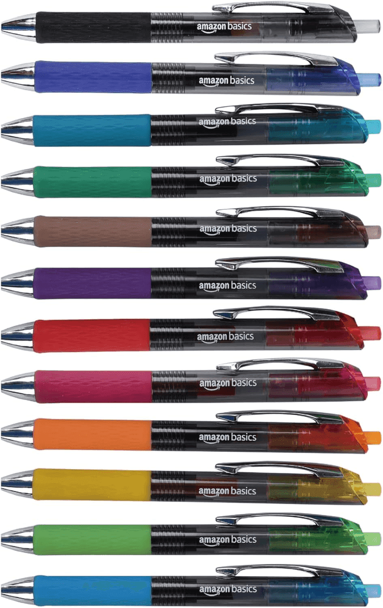 Amazon Basics 0.7mm Retractable Gel Pens, Assorted Colors, 12-Pack