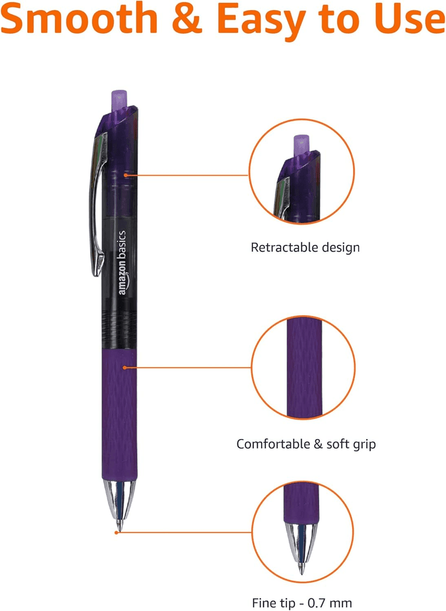 Amazon Basics 0.7mm Retractable Gel Pens, Assorted Colors, 12-Pack image 2