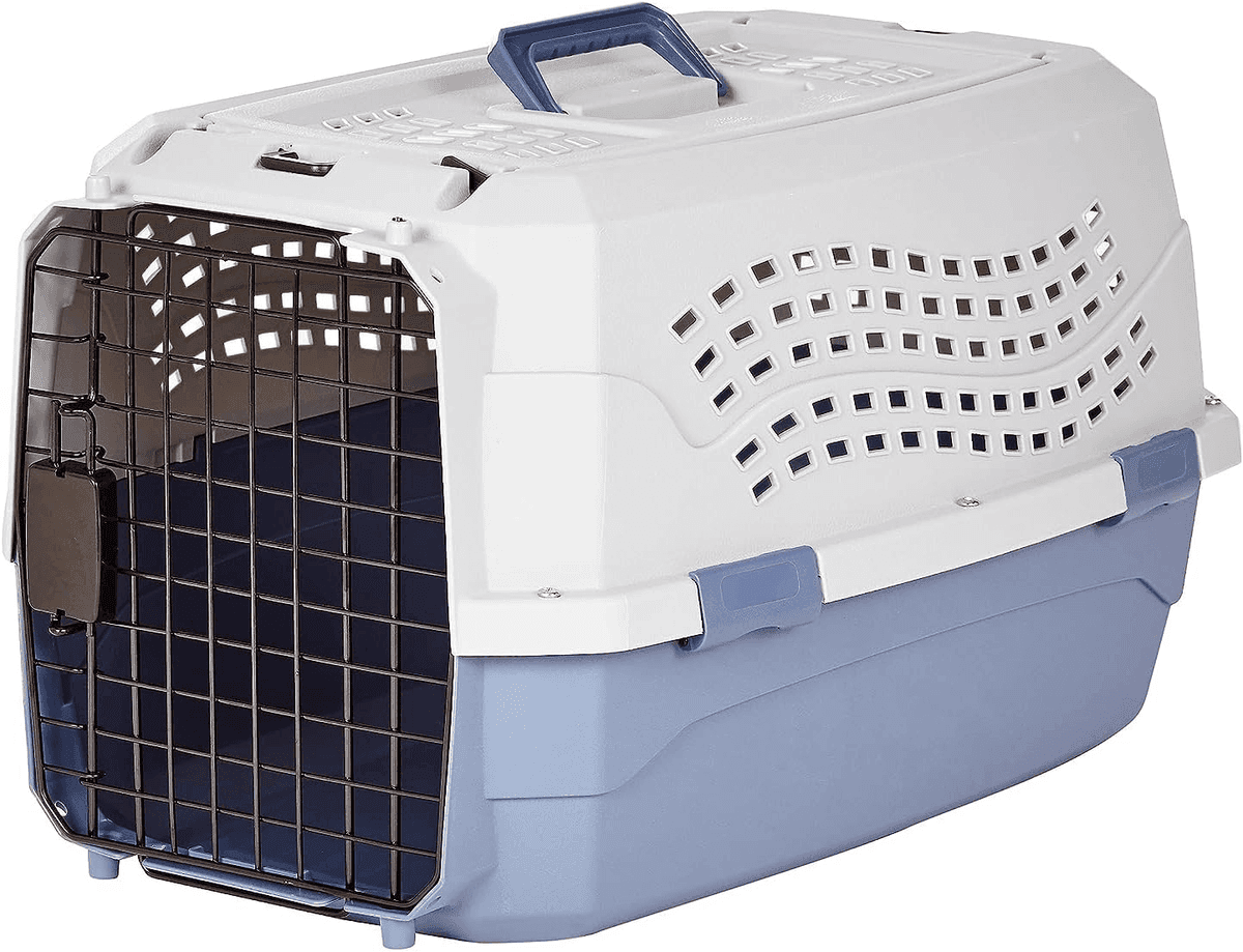 Amazon Basics 23-inch 2-Door Hard-Sided Pet Carrier, Gray & Blue