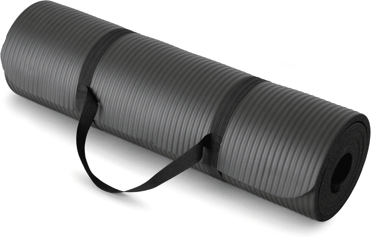 Amazon Basics Extra Thick Exercise Yoga Mat with Carrying Strap - Black
