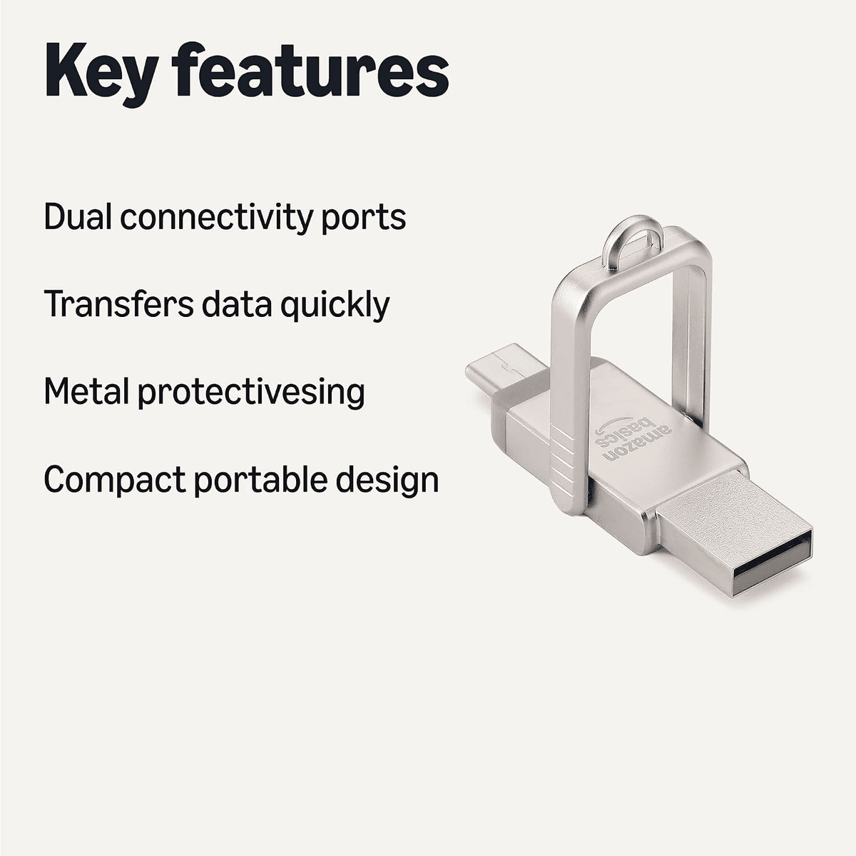 Amazon Basics 256GB Dual USB-C and USB-A Flash Drive - Champagne Silver image 2