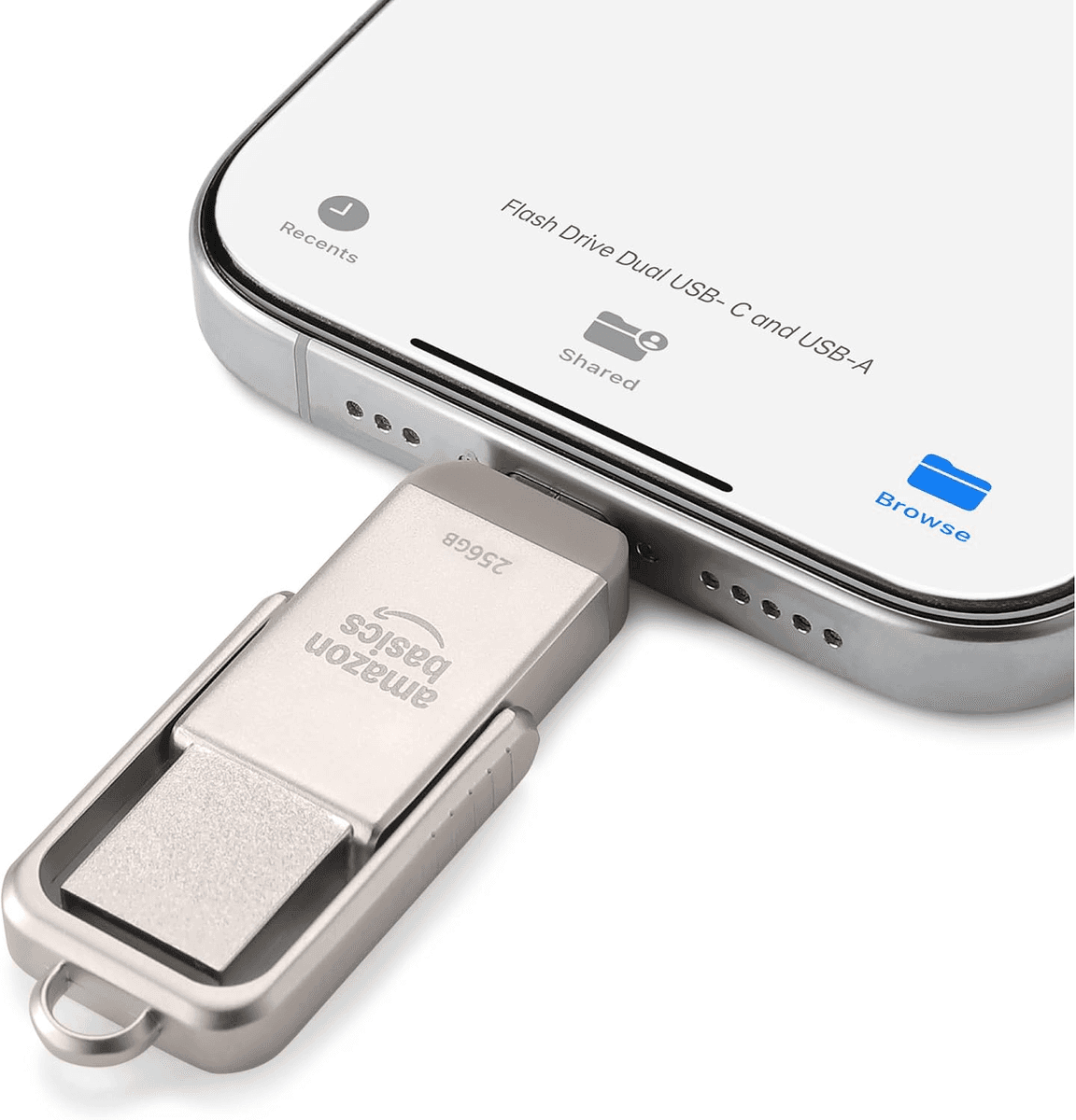 Amazon Basics 256GB Dual USB-C and USB-A Flash Drive - Champagne Silver image 3