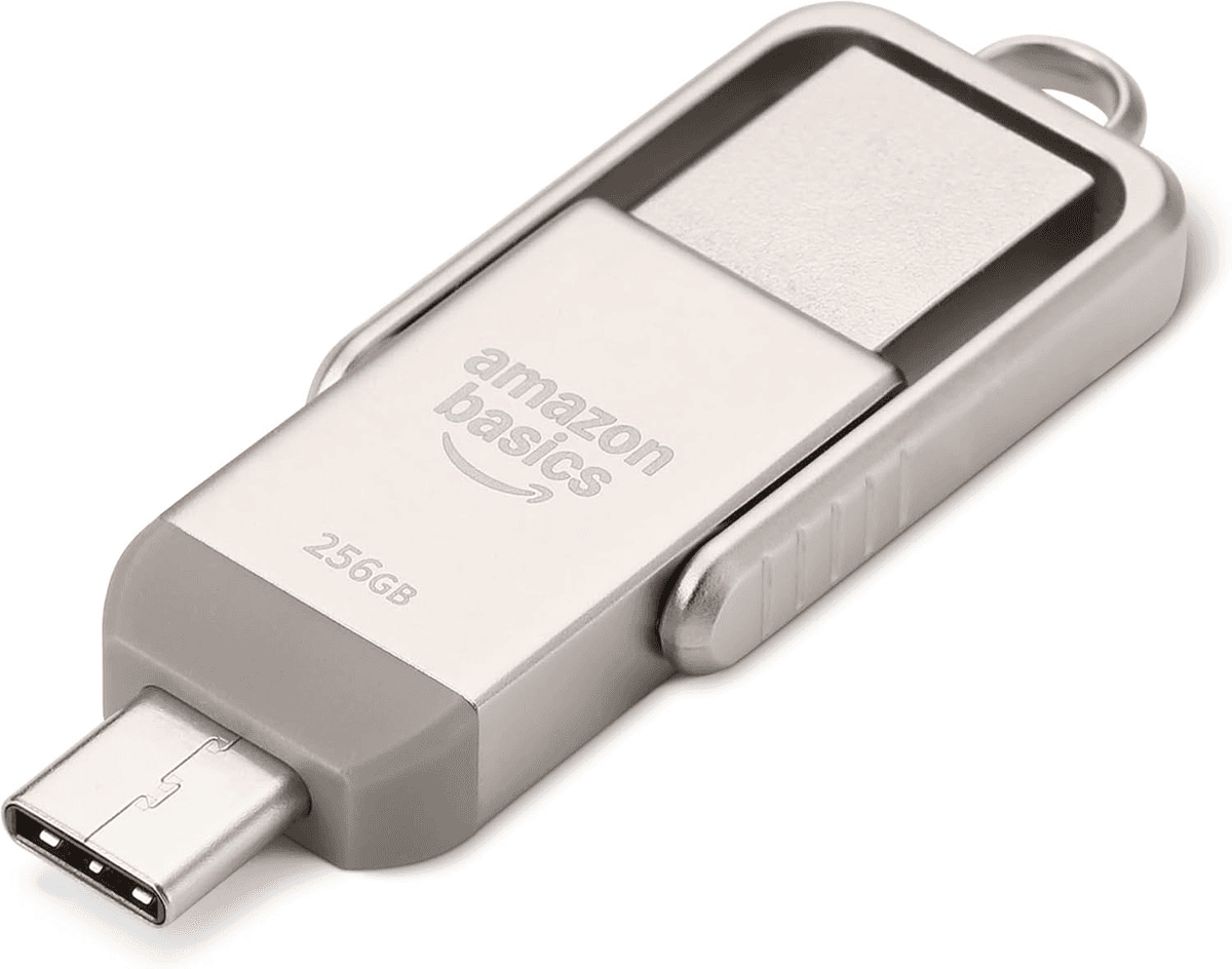 Amazon Basics 256GB Dual USB-C and USB-A Flash Drive - Champagne Silver