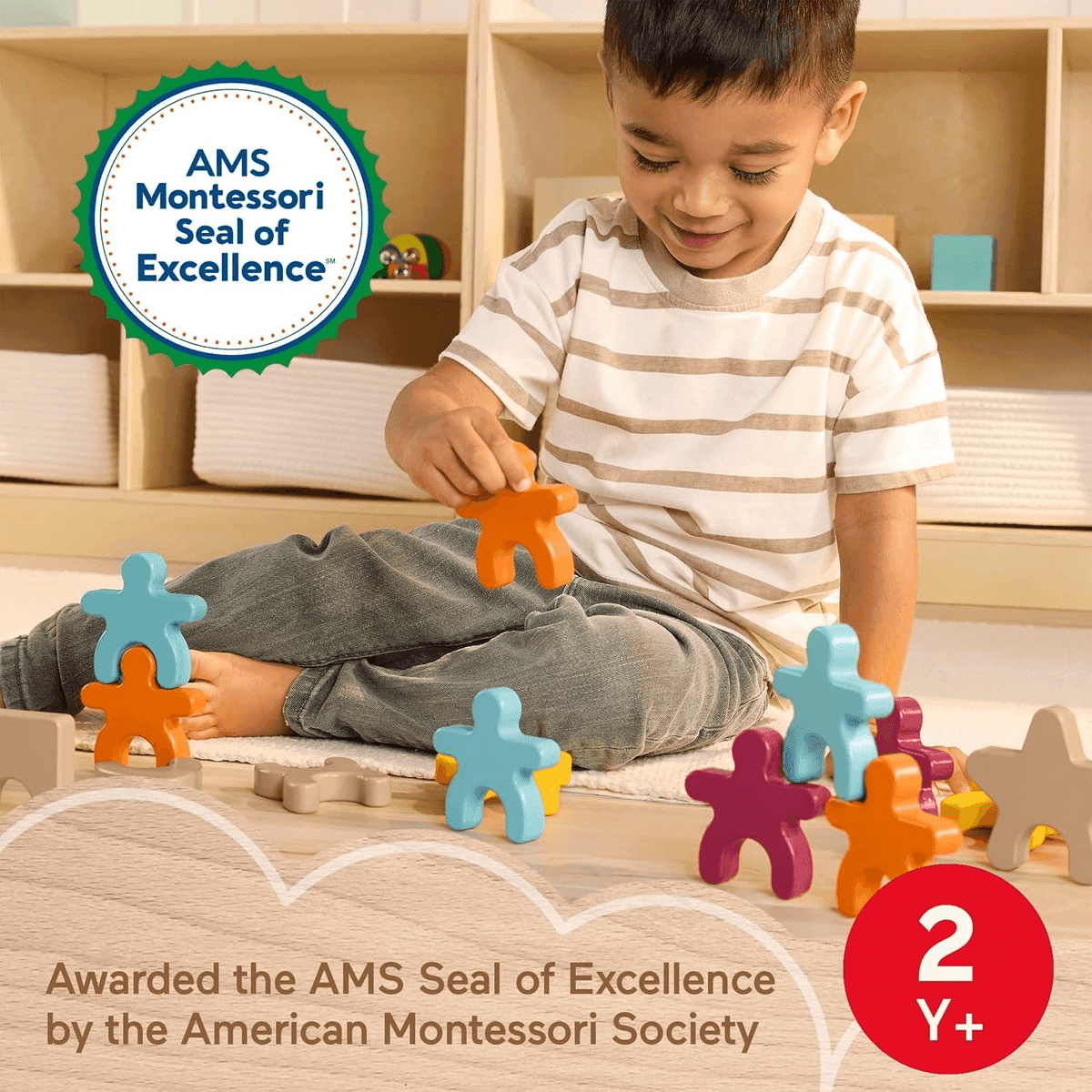 Fisher-Price Montessori Wooden Stacking Shapes, 16 Pieces image 2