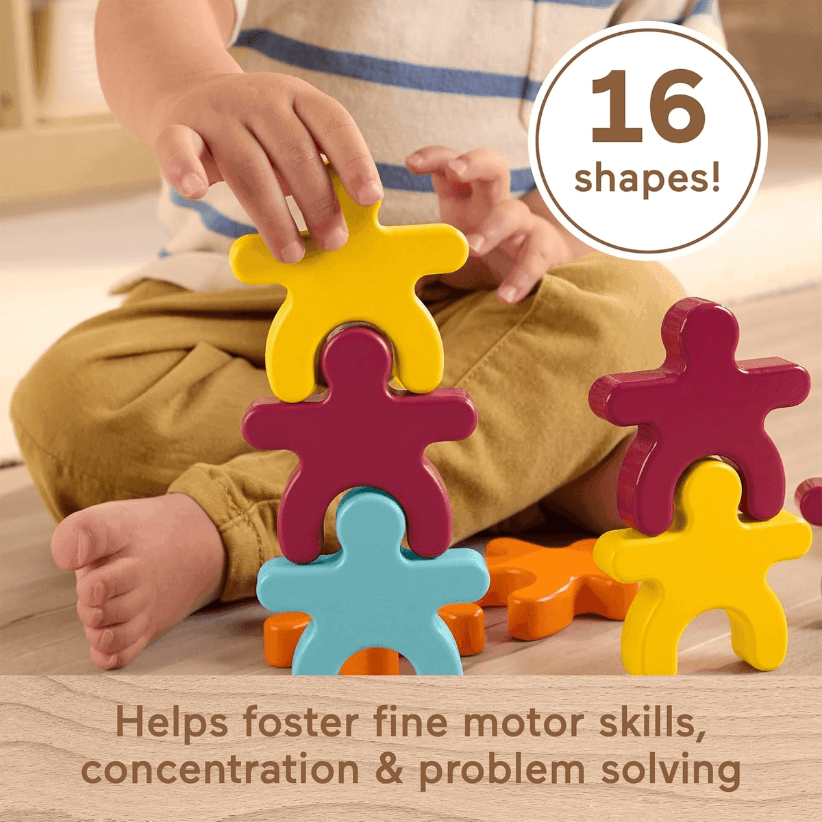 Fisher-Price Montessori Wooden Stacking Shapes, 16 Pieces image 3