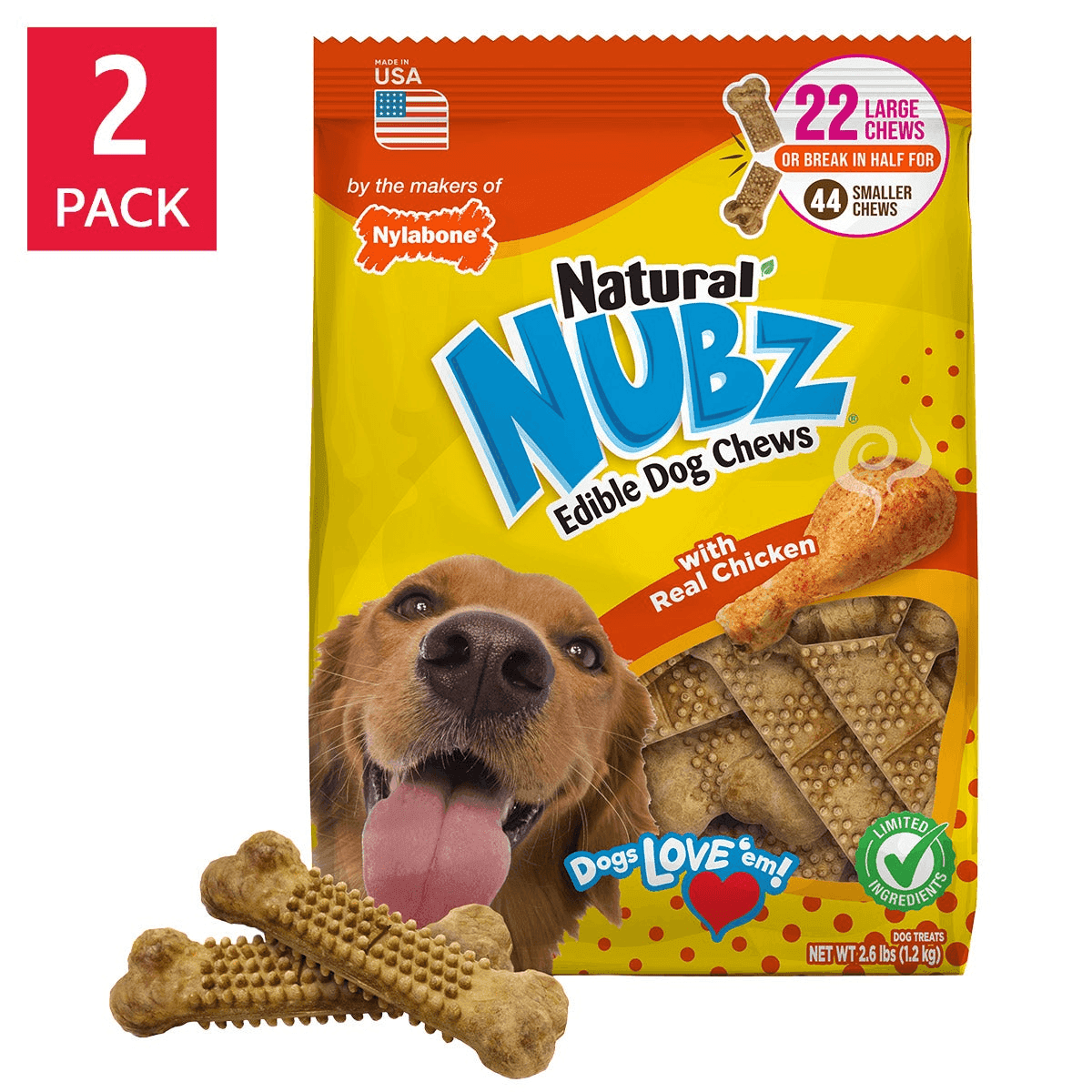 Nylabone NUBZ Dog Chews, 44 Total Chews, 2-Pack
